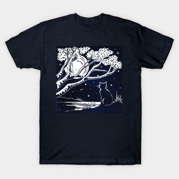 Cat and Moon T-Shirt by Maddybennettart